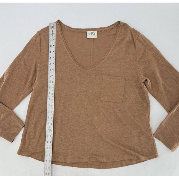 Wrap London Brown 100% Linen V-Neck Blouse US 8 Beach Preppy Boho Coastal - Picture 9 of 10